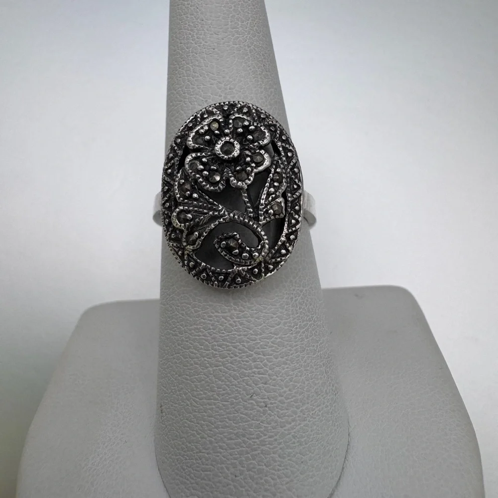 S925 Marcasite Flower Ring